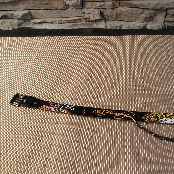 Ed Hardy Accessories - Vintage Ed Hardy Y2K Black Leather Tiger Chain Belt XS/SEd Hardy